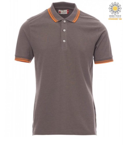 Two tone work polo shirt with contrasting collar and sleeve hem. Colour: grey, orange trim