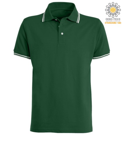 Two tone work polo shirt with contrasting collar and sleeve hem. Colour: green, white trim