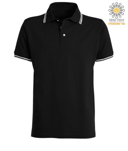 Two tone work polo shirt with contrasting collar and sleeve hem. Colour: black, white trim