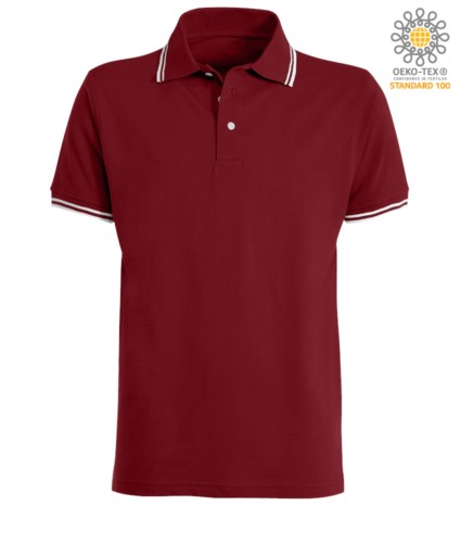 Two tone work polo shirt with contrasting collar and sleeve hem. Colour: Burgundy / White