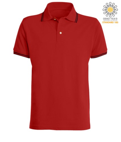 Two tone work polo shirt with contrasting collar and sleeve hem. Colour: red, black trim