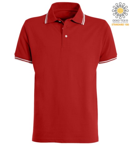 Two tone work polo shirt with contrasting collar and sleeve hem. Colour: rot, white trim