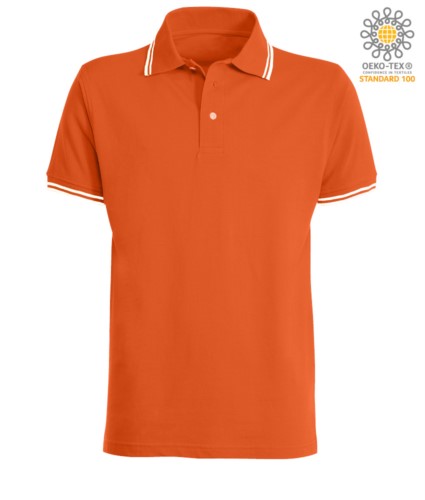 Two tone work polo shirt with contrasting collar and sleeve hem. Colour: orange, white trim