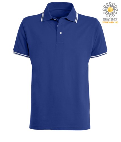 Two tone work polo shirt with contrasting collar and sleeve hem. Colour: royal Blue, white trim