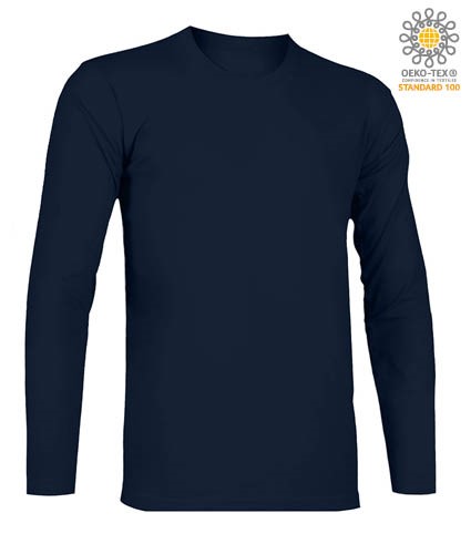 T-Shirt with long sleeves, crew neck, 100% Cotton, colour navy blue
