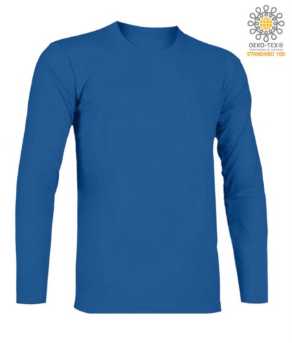 T-Shirt with long sleeves, crew neck, 100% Cotton, colour royal blue