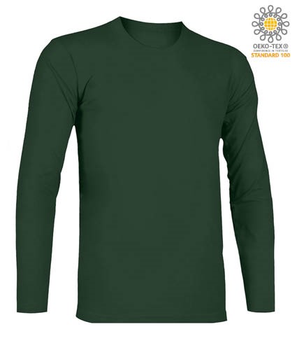 T-Shirt with long sleeves, crew neck, 100% Cotton, colour bottle green