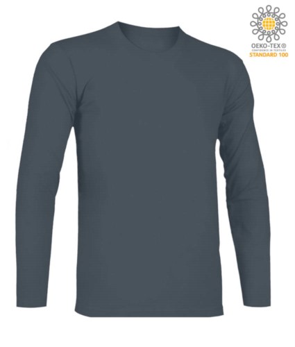 T-Shirt with long sleeves, crew neck, 100% Cotton, colour dark grey