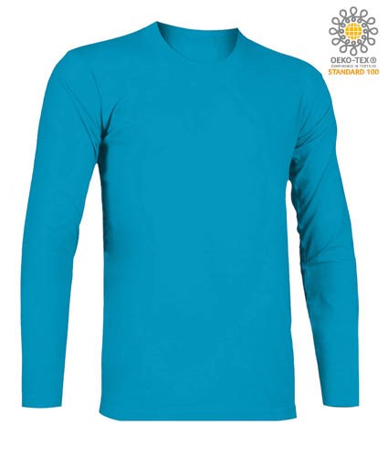 T-Shirt with long sleeves, crew neck, 100% Cotton, colour atoll blue
