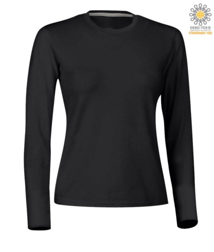 Women long sleeved crew neck cotton T-shirt. Colour black