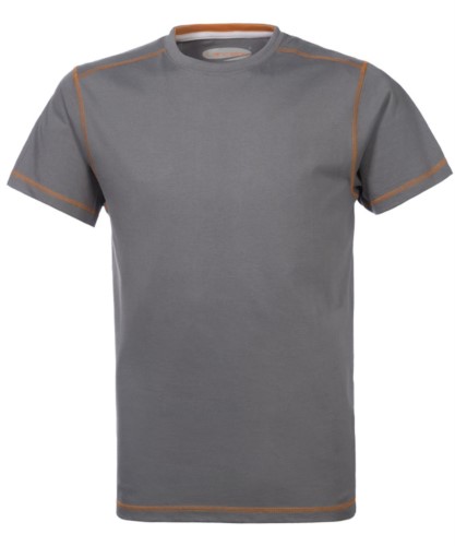 Round neck work shirt with contrasting stitching, colour grey