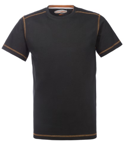 Round neck work shirt with contrasting stitching, colour black