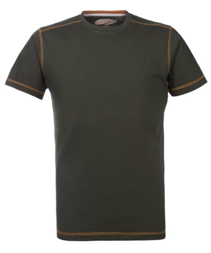 Round neck work shirt with contrasting stitching, colour green