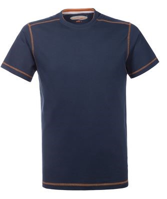 Round neck work shirt with contrasting stitching, colour blue