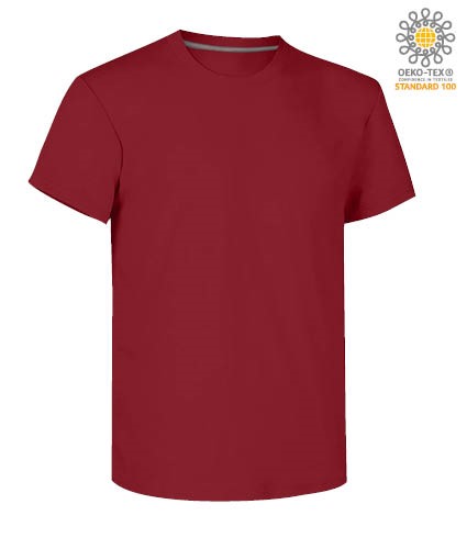 Man short sleeved crew neck cotton T-shirt, color burgundy