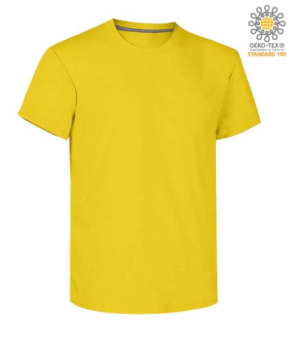 Man short sleeved crew neck cotton T-shirt, color yellow