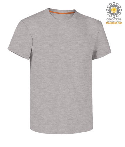 Man short sleeved crew neck cotton T-shirt, color  melange grey