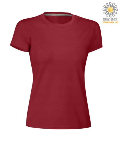 Women short-sleeved cotton short-sleeved crew neck T-shirt, color burgundy