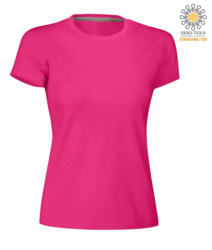 Women short-sleeved cotton short-sleeved crew neck T-shirt, color fuchsia