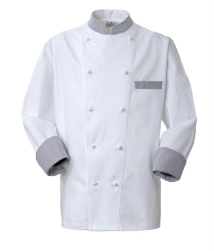 Chef jacket, front closure with double-breasted buttons, left side pocket, 3/4 length sleeve, colour white galles 