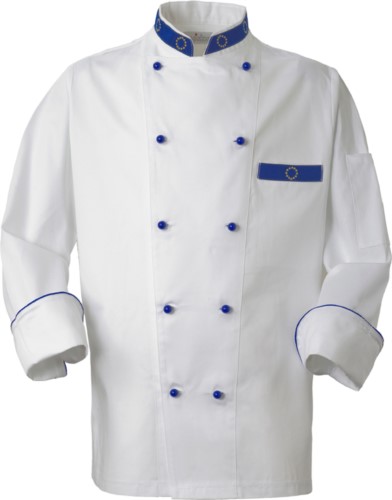 Chef jacket, front closure with double-breasted buttons, left side pocket, three-quarter length sleeve, color white 