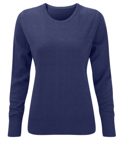 Woman sweater crew neck, long sleeves, ribs on the lower edges and cuffs, cotton and acrylic fabric
color royal blue
