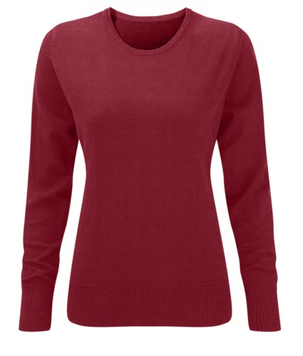 Woman sweater crew neck, long sleeves, ribs on the lower edges and cuffs, cotton and acrylic fabric
color burgundy