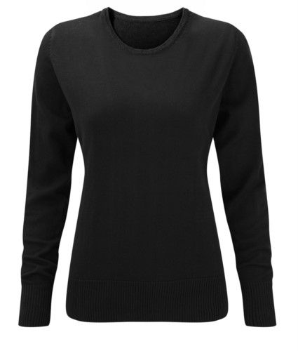 Woman sweater crew neck, long sleeves, ribs on the lower edges and cuffs, cotton and acrylic fabric
color black