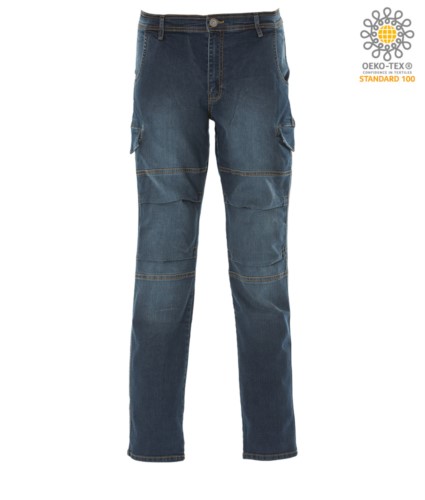 Work trousers in multi-pocket stretch jeans, color blue