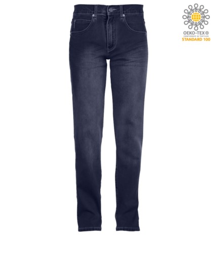 Elastic work trousers in jeans, multi-pocket, deep blue colour