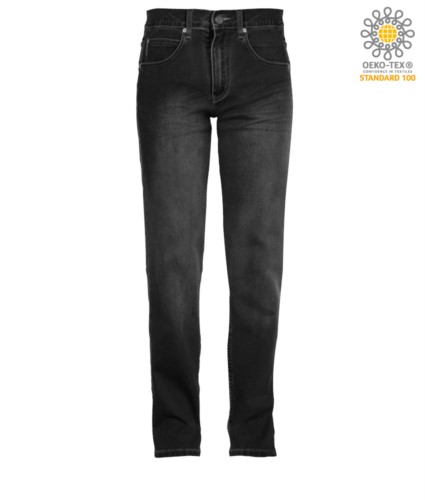 Elastic work trousers in jeans, multi-pocket, black colour