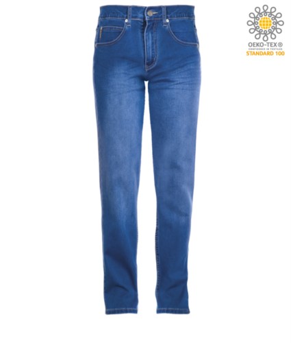 Elastic work trousers in jeans, multi-pocket, light blue colour