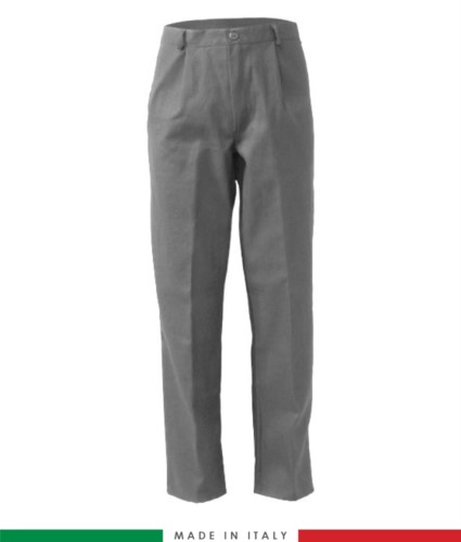 Two-tone multipro trousers, multi-pocket, coloured profile on the pockets, Made in Italy, certified EN 11611, EN 1149-5, EN 13034, CEI EN 61482-1-2:2008, EN 11612:2009, color grey