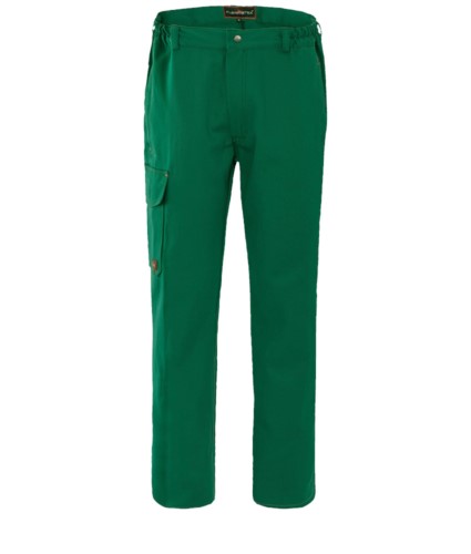 Fireproof trousers, button fly, two front pockets and one back pocket, green colour. EN 11611, EN 11612:2009 certified

