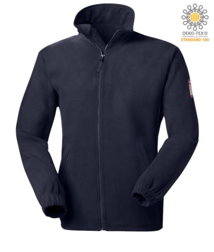 Fire retardant and antistatic short zip fleece with elasticated sleeves and wrist, navy blue colour, certified EN 1149-5, EN 11612:2009
