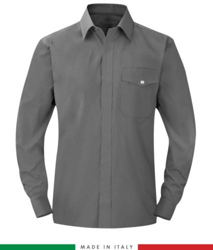 Fireproof shirt, antistatic, long sleeve antacid, chest pocket, Made in Italy, certified EN 1149-5, EN 13034, EN 14116:2008, color grey
