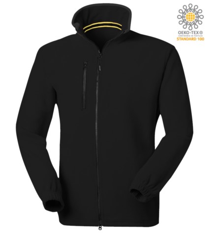 Long zip fleece with chest pocket and two pockets. Double slider zipper. Colour: black
