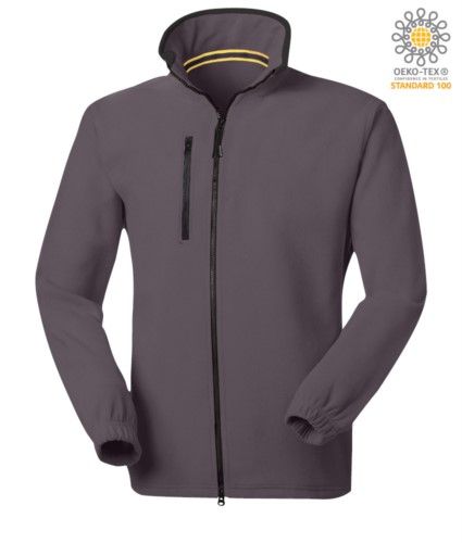 Long zip fleece with chest pocket and two pockets. Double slider zipper. Colour: grey