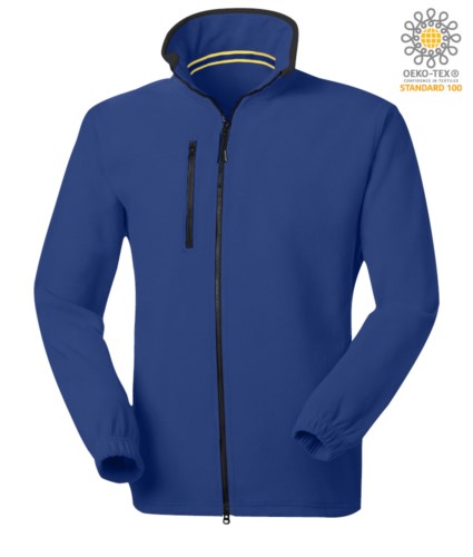 Long zip fleece with chest pocket and two pockets. Double slider zipper. Colour: royal blue