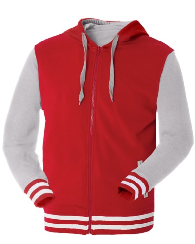 two tone red and melange grey work sweatshirt with long zip, customizable with embroidery or print