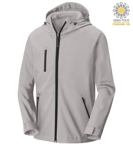 Two layer softshell jacket with hood, waterproof. Color: Light Grey