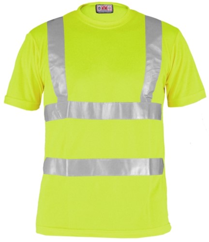 High visibility T-shirt with reflective bands, certified EN 20471, color yellow