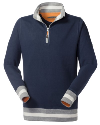 work sweatshirt for promotional use with short zip navy blue color