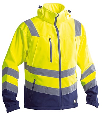 High visibility jacket with shirt collar, chest pockets, double band at the waist and sleeves, certified EN 20471, color yellow/blue