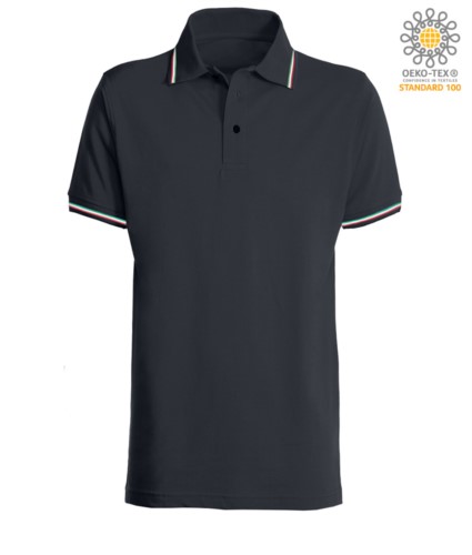 Polo pique tricolor short sleeve, side vents, three buttons in the same color, made in italy, color black