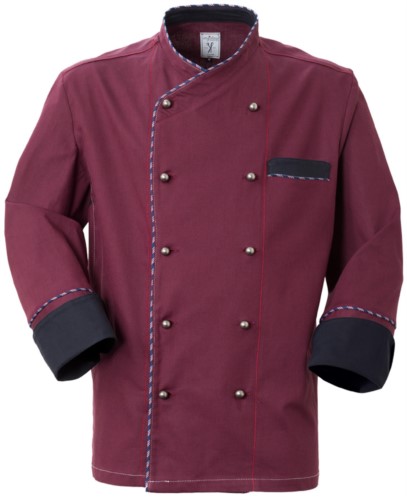 Chef jacket, front closure with double breasted buttons, left side pocket, three-quarter length sleeve, color Bordeaux