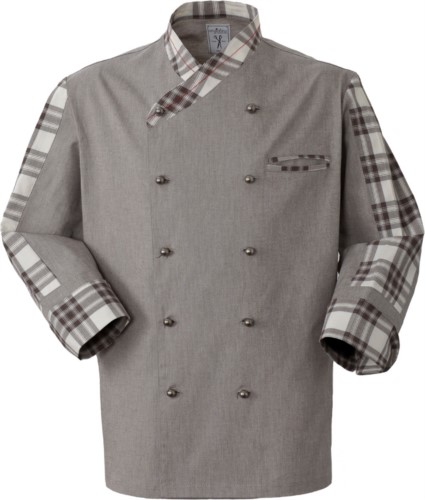 Chef jacket, double-breasted front button closure, left side pocket, three-quarter length sleeve, colour Coffee