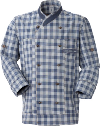 Chef jacket, double breasted front button closure, left side pocket, three-quarter sleeve, color Light blue/White