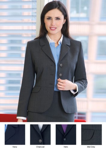 Elegant tailored women's jacket in polyester and wool.