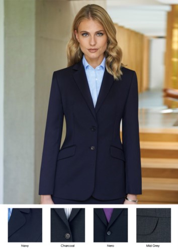 Women's jacket for elegant work uniform, polyester and wool fabric.